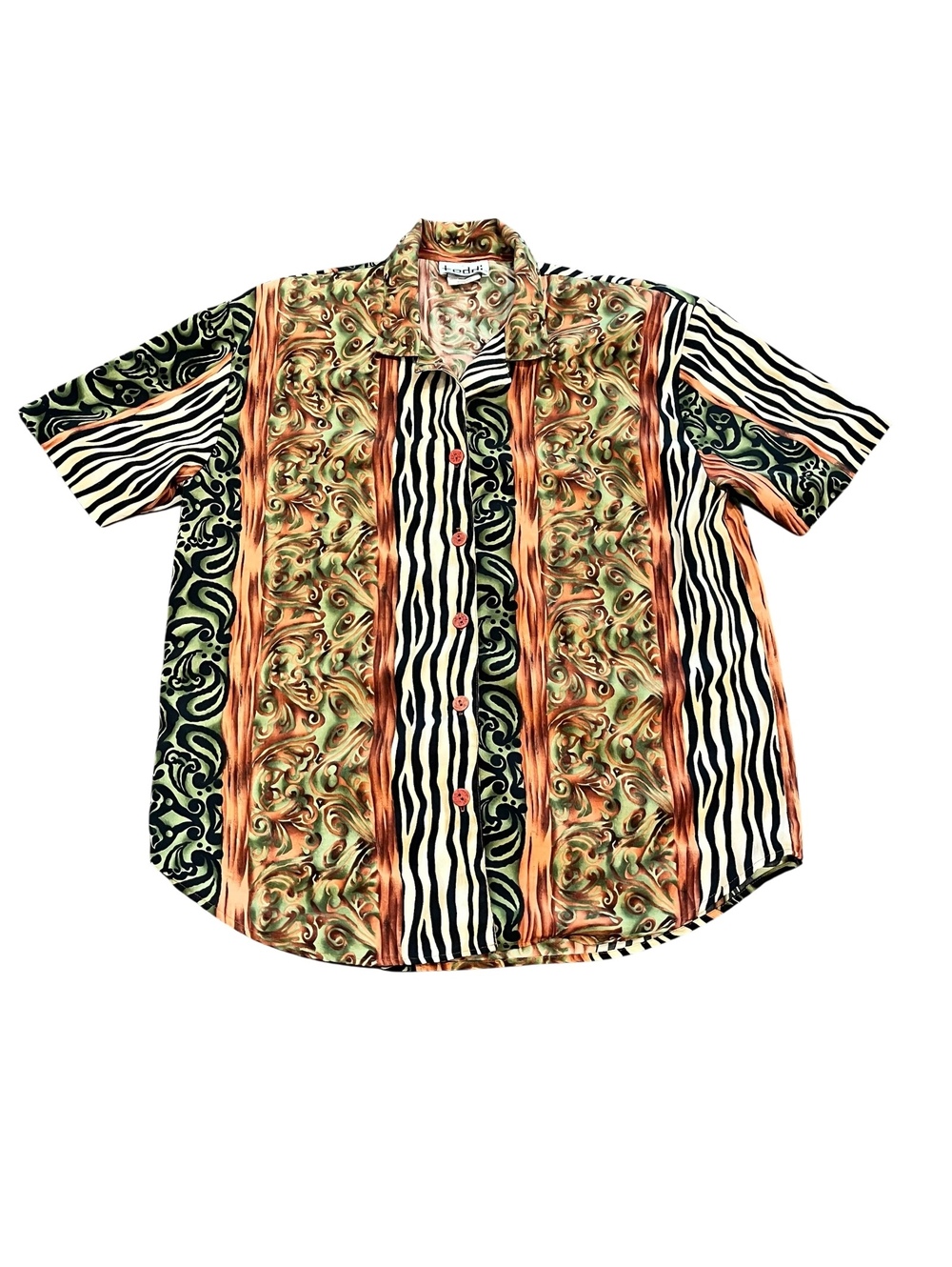 Vintage teddi multi-patterned short sleeve button-up shirt